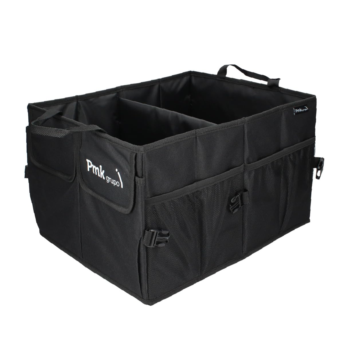 Organisateur De Coffre De Voiture Pliable - Toile Noire Et Filet - 4 Sections Avec Poignées